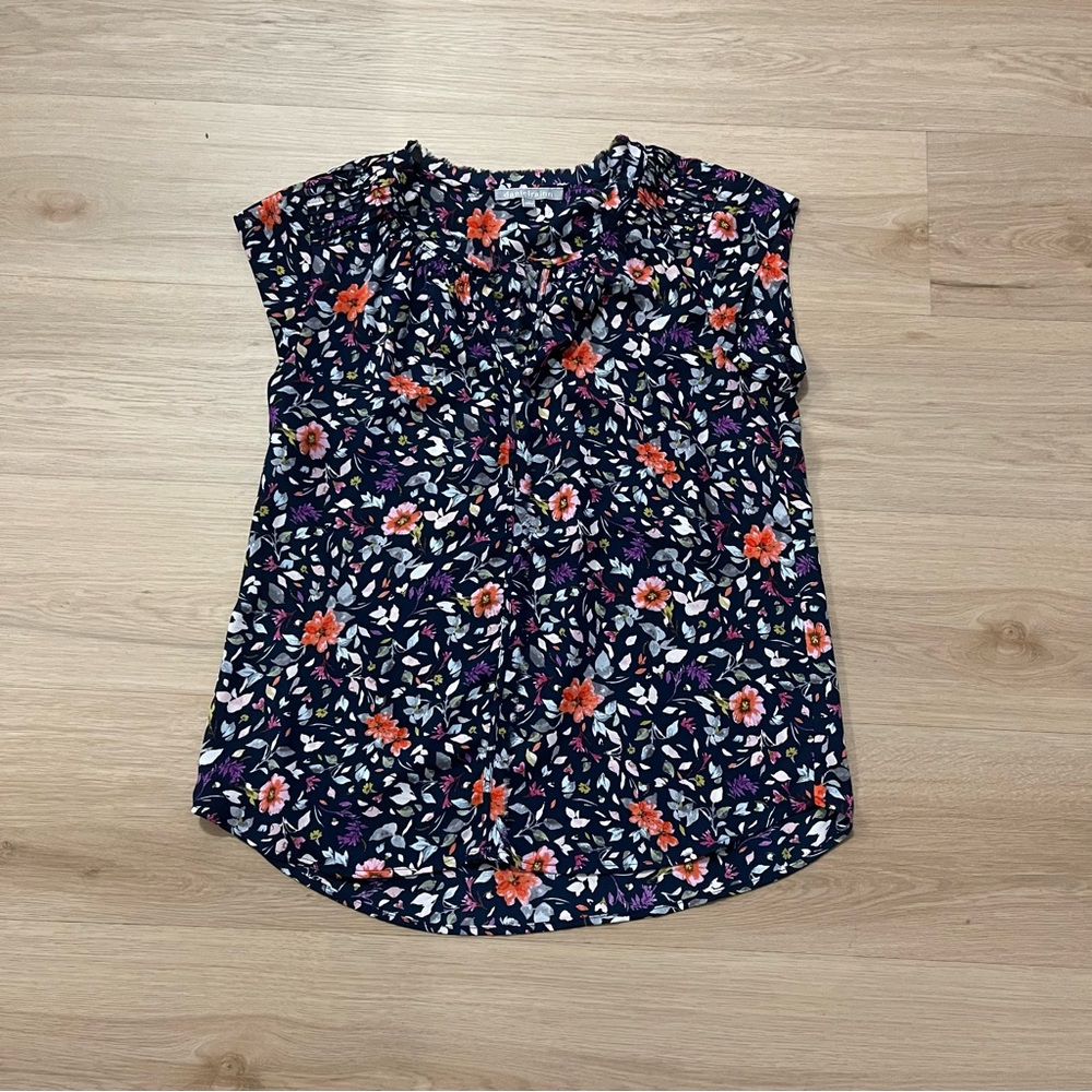 Daniel Rainn Navy and Orange Floral Blouse